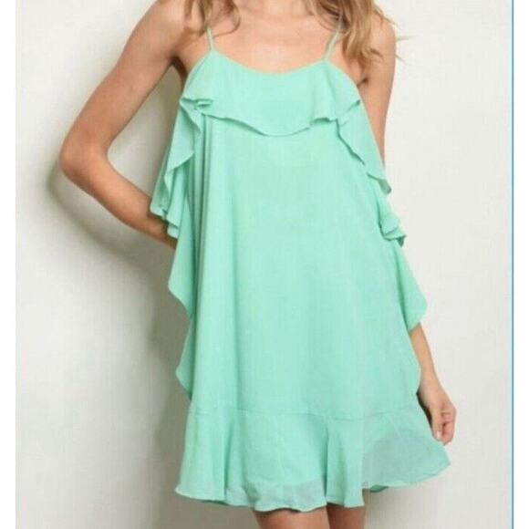 Loveriche Dresses & Skirts - Loveriche mint green ruffle mini dress chiffon size small cocktail rush fairy
